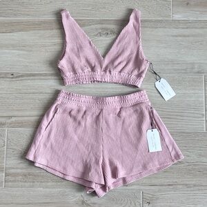 NWT Better Together Pink Waffle Knit Matching Set Shorts and Crop Top Large